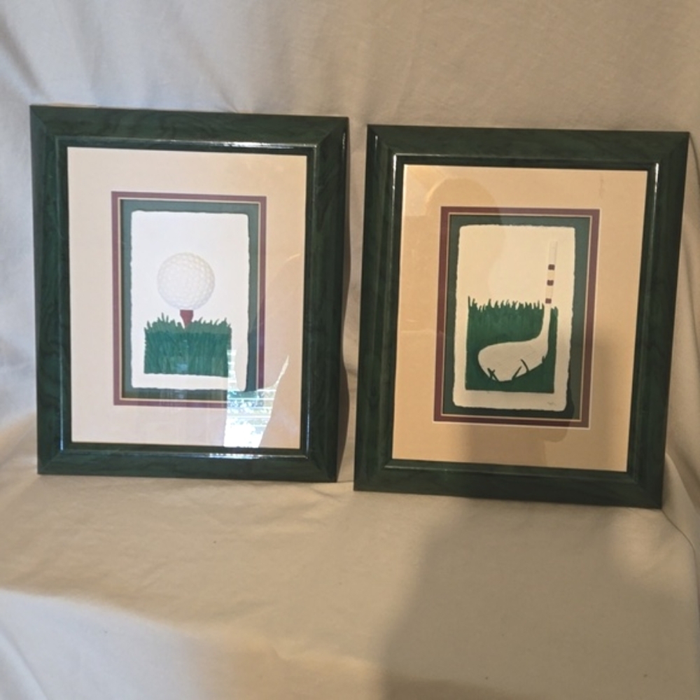 Vintage Y2K Set of 2 -3D paper mache' golf pictures